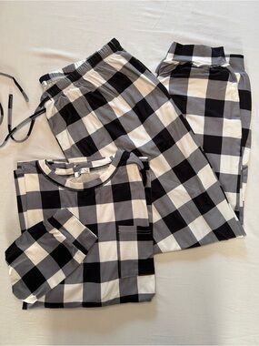 Ekouaer Buffalo Plaid Pajama Set Black White XL Lounge Sleepwear